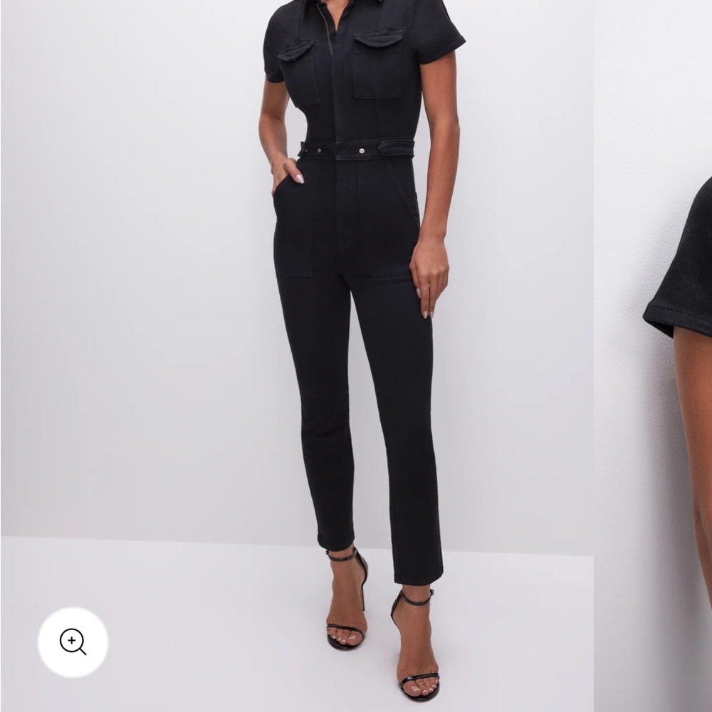 Good American Fit for Success Jumpsuit Black Denim Romper